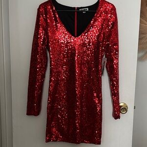 Tipsy Elves Red Sequin Long Sleeve Dress